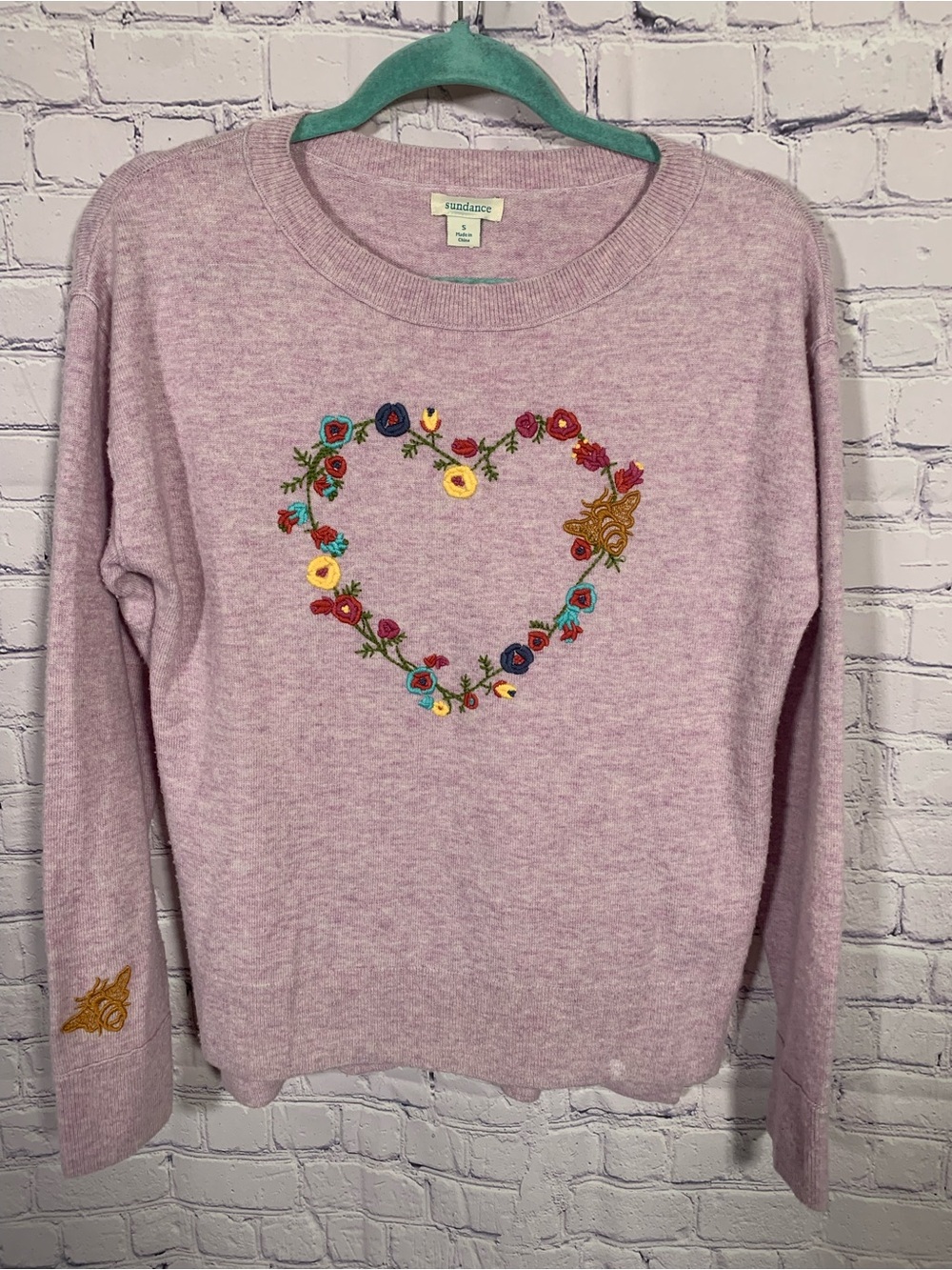 Sundance Womens Blooming Love Sweater Pink Purple Embroidered Size S Preppy